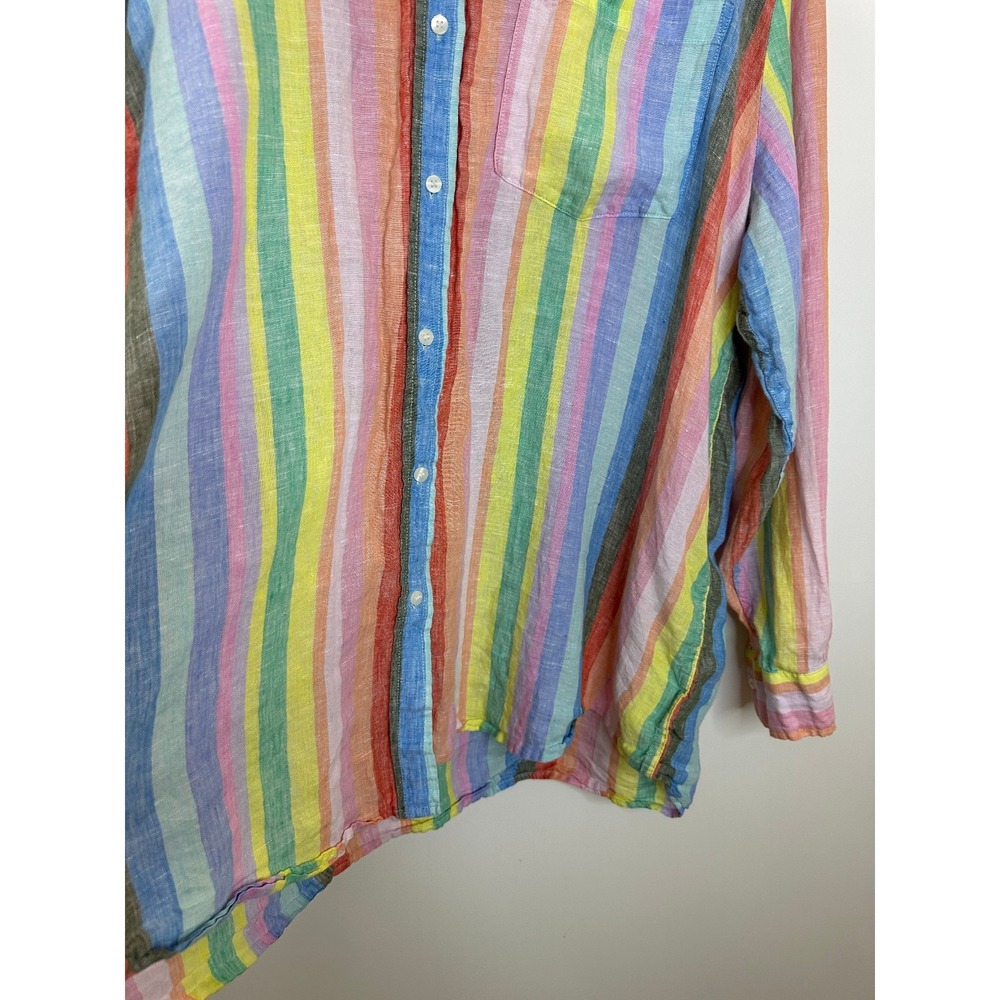 GAP 100% Linen Boyfriend Shirt Striped Button Down Women's Size XXL Coastal Vaca - Picture 5 of 14